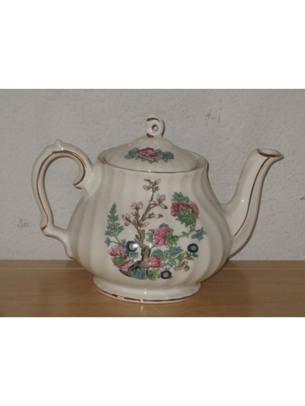 Sadler Indian Tree Teapot England Colorful Floral Platter Very Good Pre Owned